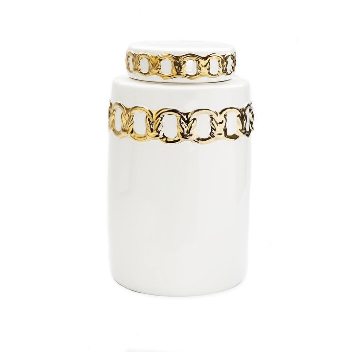 White Jar with Gold Cover and Design
