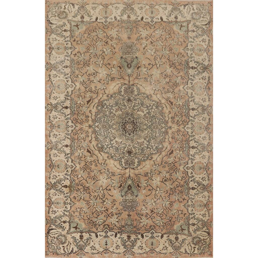Distressed Sparta Turkish Vintage Rug Hand-Knotted Solid Wool Carpet - 6'6" x 9'9"