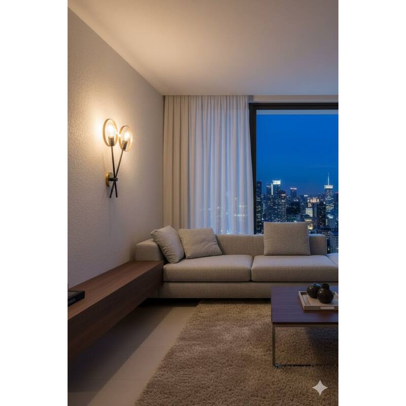 2-Light L17.7'' Black and Brushed Brass Two Light Wall Sconce