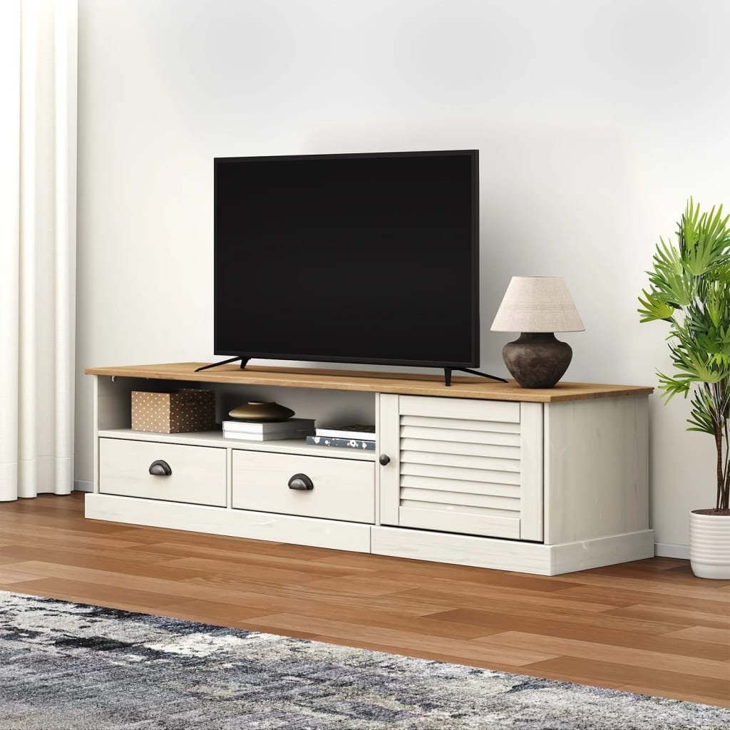 vidaXL TV Stand Entertainment Center with Storage Drawers VIGO Solid Wood Pine - 61.4" x 15.7" x 15.7"