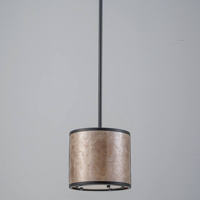 20" W and 8" W Rustic Matte Black Finish Tawny Mica Drum Pendant Light for Living Room & Bedroom
