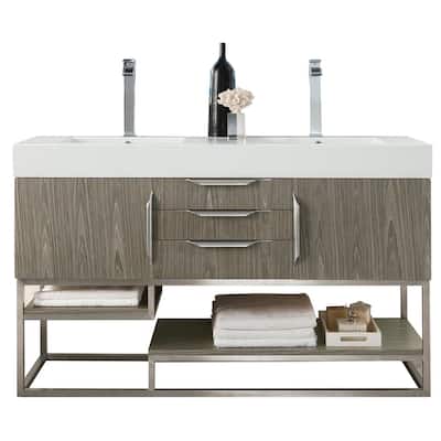 James Martin Vanities Columbia 59" Double Vanity, Ash Gray with Brushed Nickel Hardware