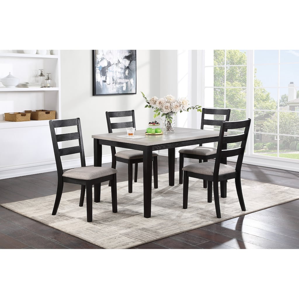 Classic Stylish Black Finish 5pc Dining Set Kitchen Dinette Wooden Top Table and Chairs Upholstered Cushions Seats Ladde