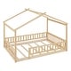preview thumbnail 8 of 7, Full Size Wood Bed House Bed Platform Bed Frame With Fence