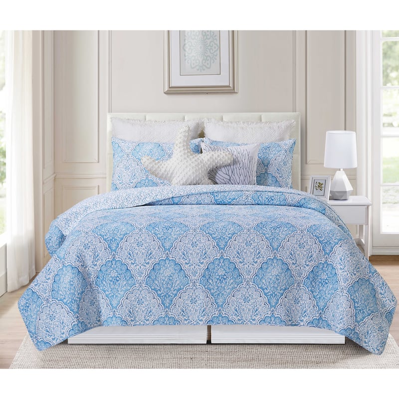 Chinoiserie Coast Cotton Reversible Machine Washable Quilt Set