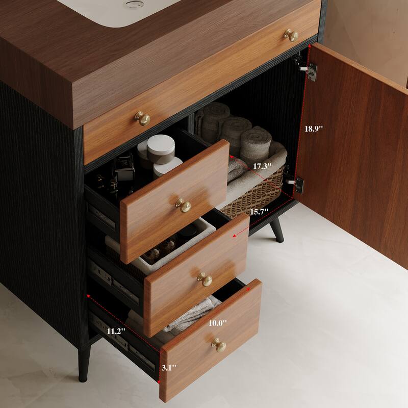 29.9" Modern Free-Standing Bathroom Vanity - Ceramic Sink & Sintered Stone Top Cabinet