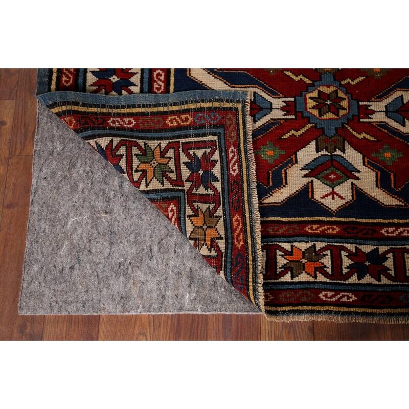 Navy Blue Geometric Kazak Vegetable Dye Wool Carpet - 3'5" x 5'2"