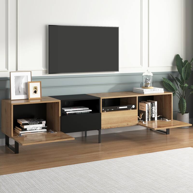 Sleek TV Stand with 2 Drawers & 2 Cabinets for 85" TVs, Entertainment Center with Drop-Down Door