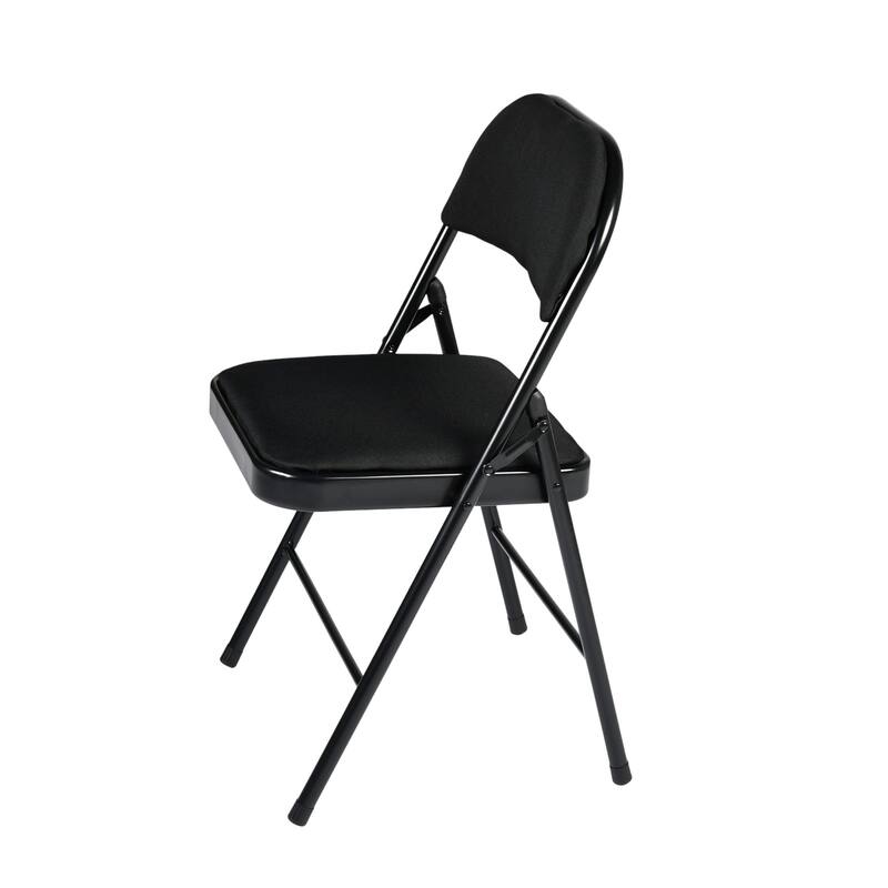 HomeRoots Set of Four Black Faux Leather and Steel Folding Chairs - 17.70 in. x 37.70 in. x 15.70 in.