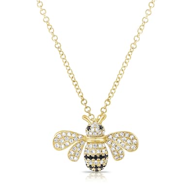 Joelle Collection Diamond Bumble Bee Necklace 14K Yellow Gold - Bee Pendant -