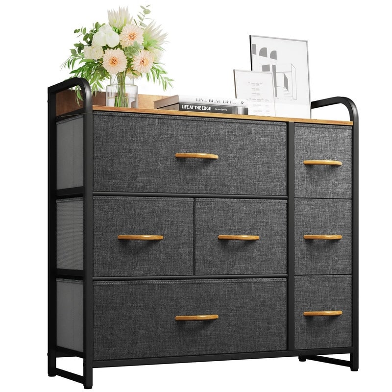 Dresser with 7 Drawers Storage Tower - Grey - 7-drawer