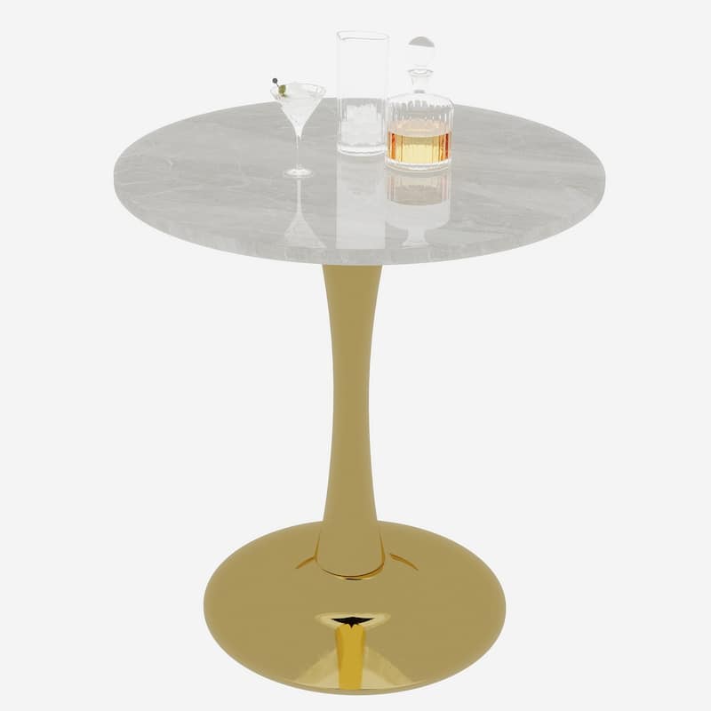 27.6" Mid-Century Modern Style Dining Table, Accommodates 2-4 People, Featuring A Round White-Veined Marble Tabletop