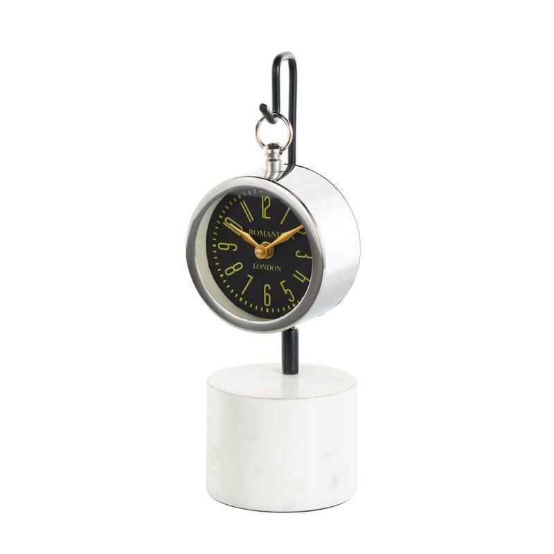 Silver Stainless Steel Suspended Tabletop Clock with Black and White Stand