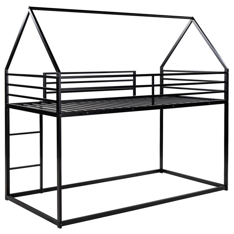 Cabininspired Metal Twin over Twin Bunk Bed with Builtin Ladder