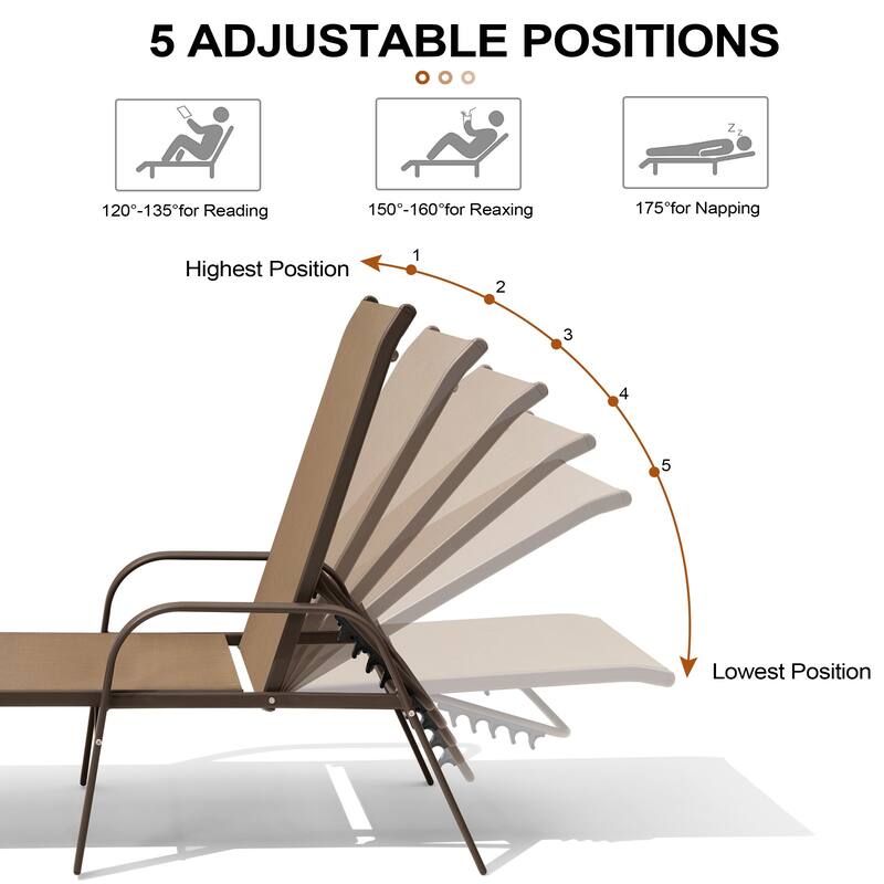 Crestlive Products Outdoor Aluminum Chaise Lounge Chair with Adjustable Backrest