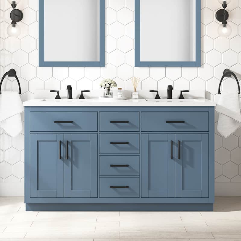 OVE Bailey Bathroom Vanity with Power Bar - 60" - Blue Lagoon with Matte Black Hardware