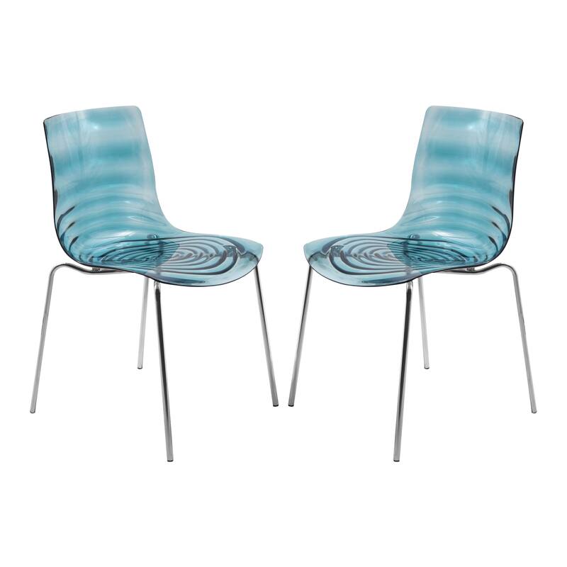 Astor Modern Transparent Ripple Pattern Dining Side Chair With Chrome Metal Legs Accent Chair Set of 2