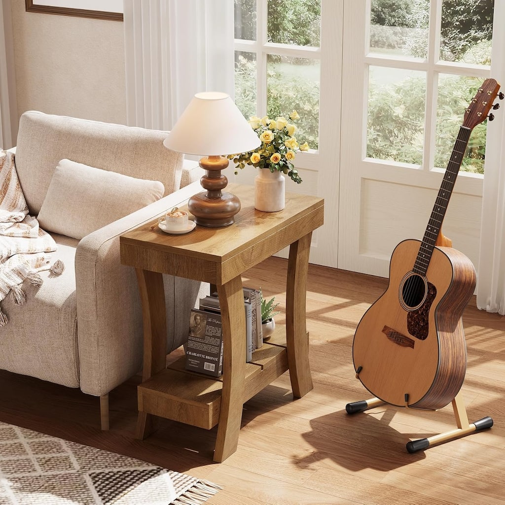 End Tables for Living Room, 2-Tier Rectangular Narrow Small Side Table with Storage Shelf - 11.81"L x 23.62"W x 23.62"H