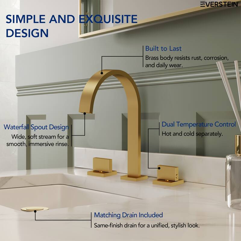 Two handles 3 holes Waterfall Bathroom Sink Faucet with Drain Assembly