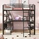 preview thumbnail 2 of 43, High Loft Bed with L-Shaped Desk and Storage Shelves, Metal Platform Bed with Curved Guardrail, USB Ports and Wireless Charging