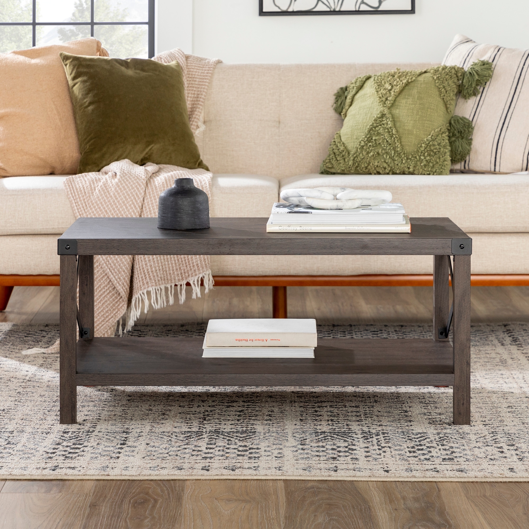 Middlebrook Designs Middlebrook Kujawa Metal Coffee Table with X-shaped Metal Accents