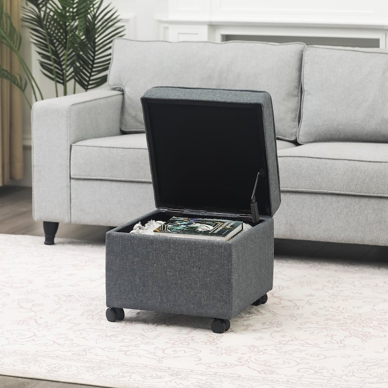 Adeco Square Storage Ottoman 17 inch Footstool