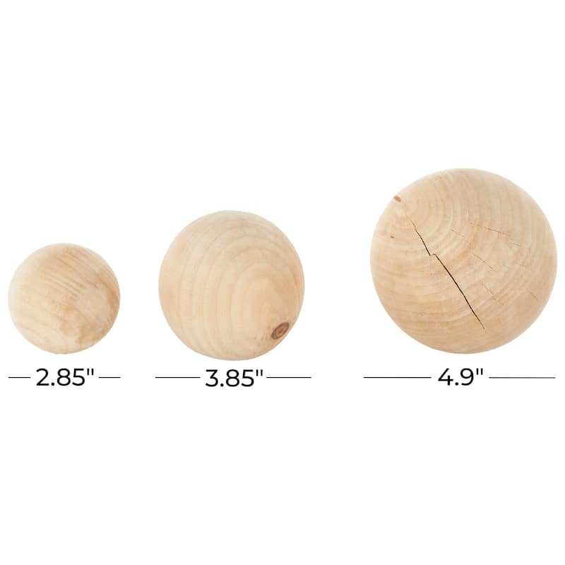 Wood Handmade Orbs & Vase Filler with Varying Sizes - Set of 3 Light Brown - Roche River Decor
