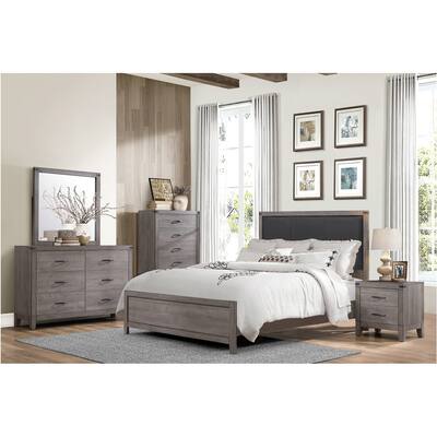 Sidney 5 Piece Gray Faux Leather Upholstered Panel Bedroom Set