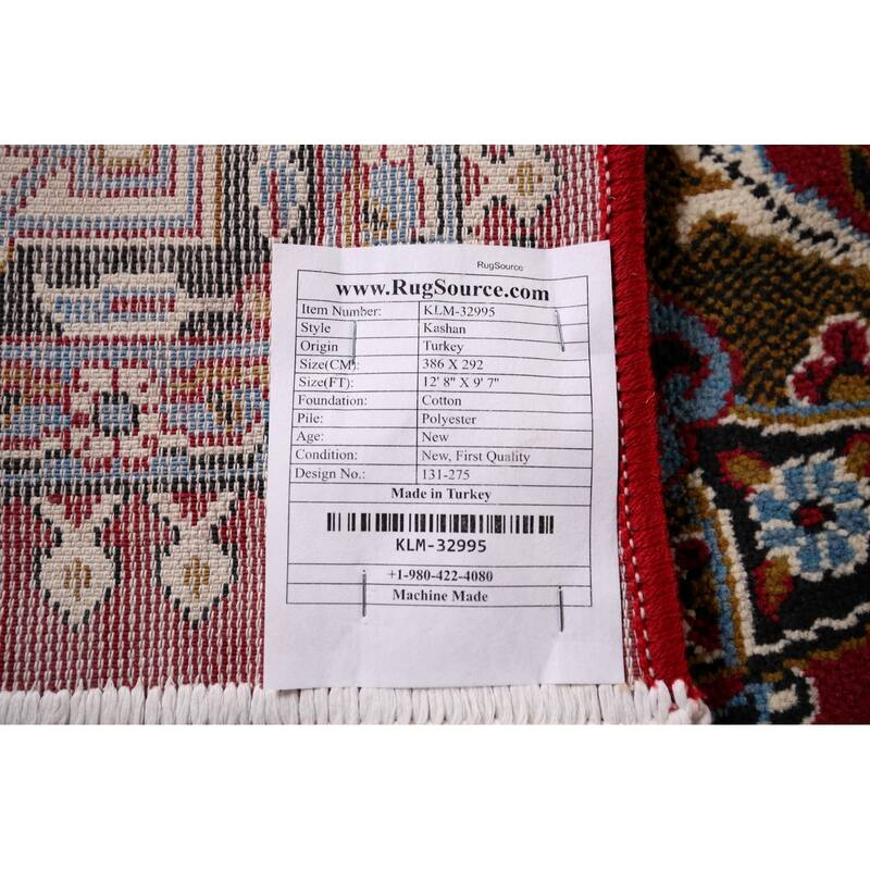 Animals Red Floral Kashan Turkish Area Rug Machine-Made Carpet - 9'7" x 12'8"