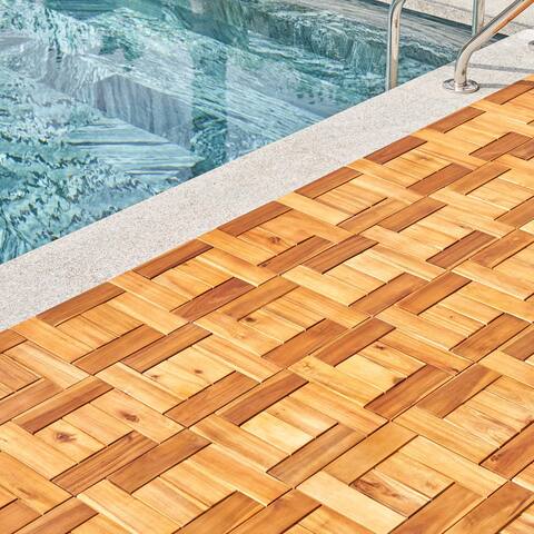 Wooden 6 Puzzle Slats Interlocking Deck Tile,Set of 10
