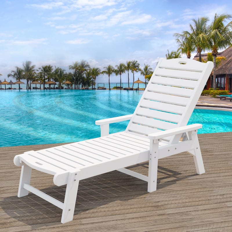78.7" Long Reclining Outdoor Chaise Lounge - White