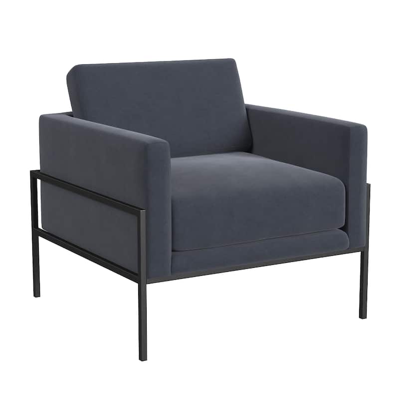 Fiam Accent Armchair, Steel Blue Velvet, Modern Black Metal Legs