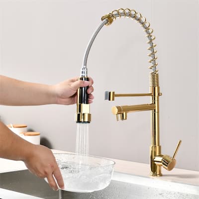 Commercial Pull Down Kitchen Sink Faucet Polished Gold Single Handle Kitchen Faucets With Sprayer Stainless Steel Laundry Taps