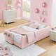 preview thumbnail 38 of 53, Twin Size Upholstered Platform Bed with Headboard,Montessori Bed Frame for Toddlers,Floor Bed Pink
