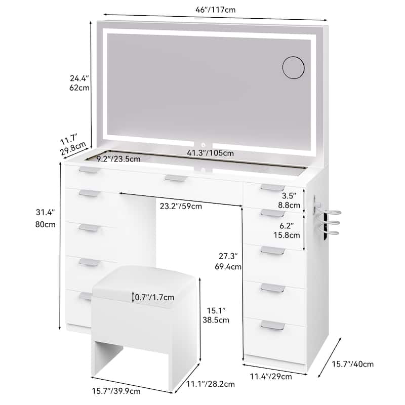 Vanity Desk with Stool Lighted Mirror Makeup Table