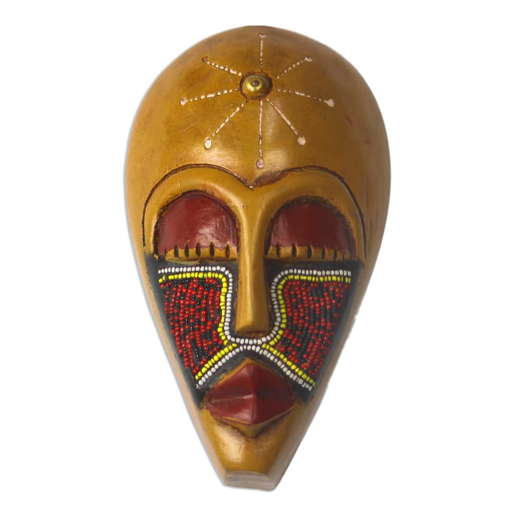 Novica Handmade Eco Esbuna Recycled Glass Beaded African Wood Mask