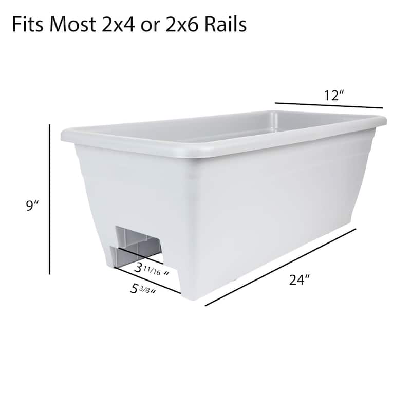 HC Companies Heavy Duty 24 Inch Deck Rail Box Planter with Drainage Holes, White - 1.4