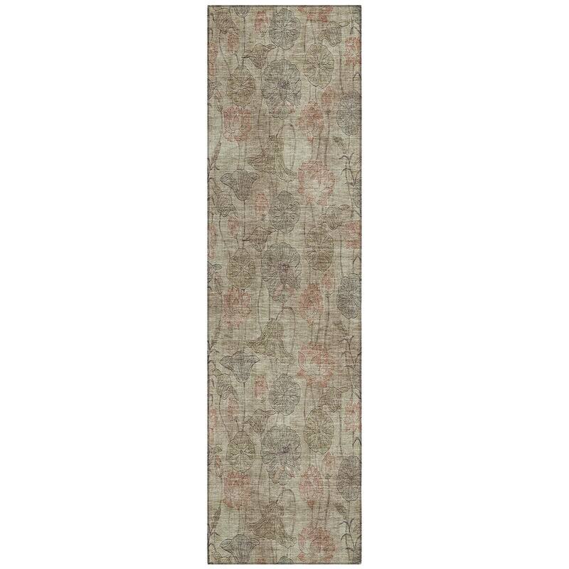 Machine Washable Indoor/Outdoor Modern Floral Chantille Rug