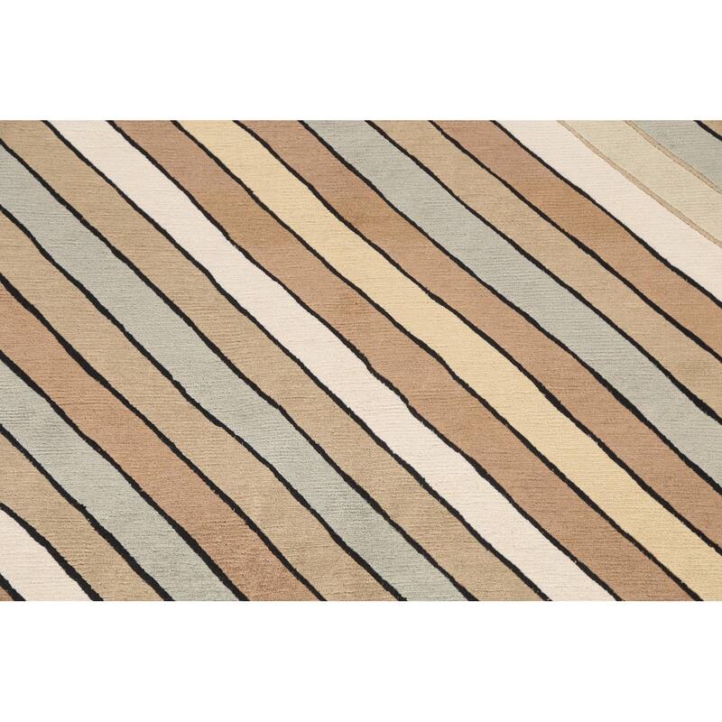 Vegetable Dye Modern Striped Nepalese Oriental Wool Area Rug Handmade - 5'2" x 8'2"