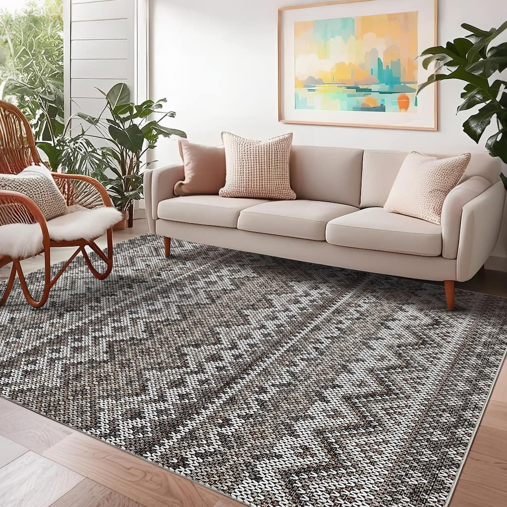 Living Room Rugs Soft Boho Geometric Area Rugs Non-Slip Washable Area Rug for Bedroom Home Office Dining Room