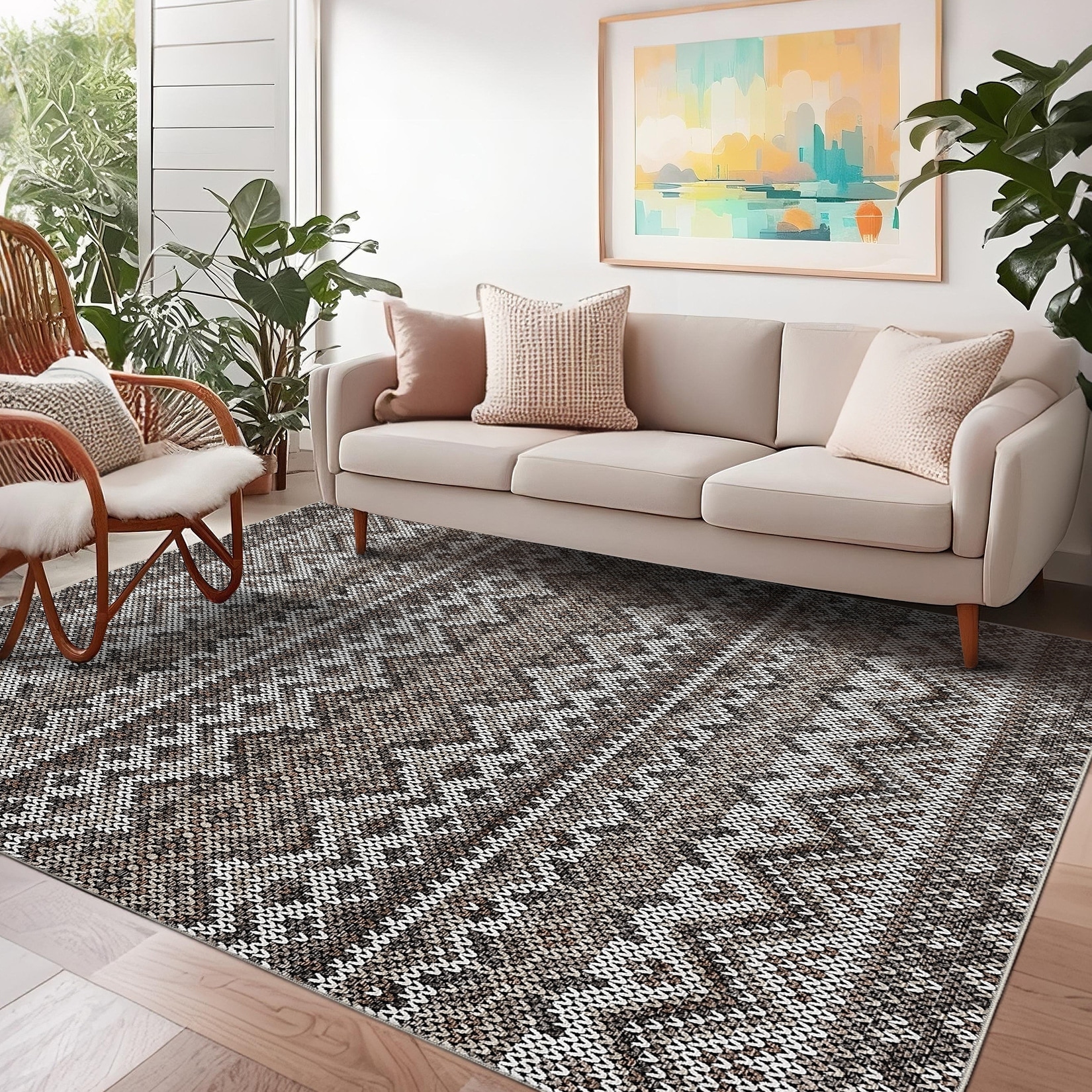 Garvee Washable Geometric Waves Print Area Rug
