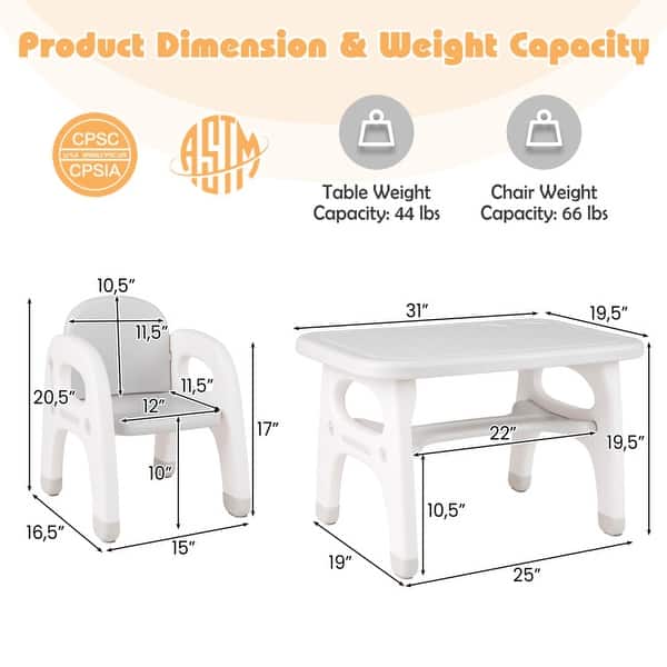 dimension image slide 1 of 3, Kids Activity Table and Chair Set with Montessori Toys for Preschool and Kindergarten - 31" x 19.5" x 19.5"