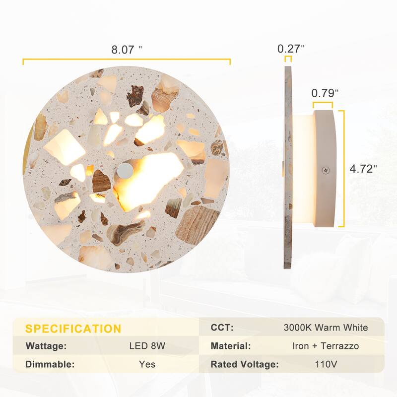 Terrazzo LED Wall Light with Multicolor Marble Pattern Fixture