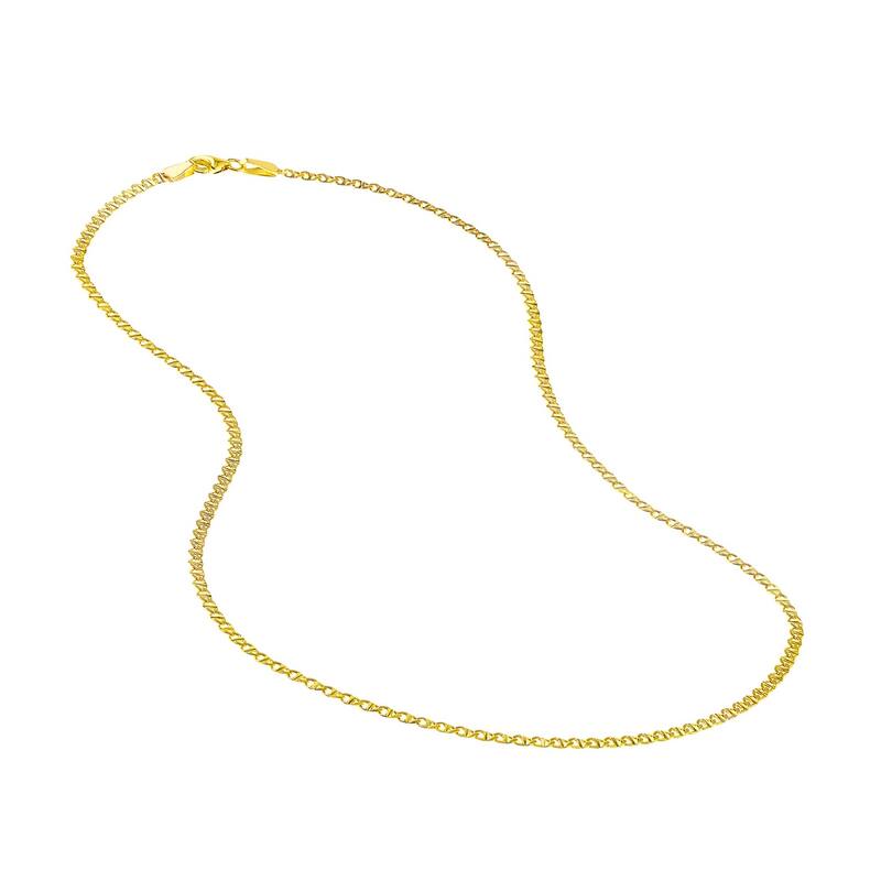 Curata 14k Yellow Gold 2.2mm Flat Mariner Link Chain Necklace (Lobster)