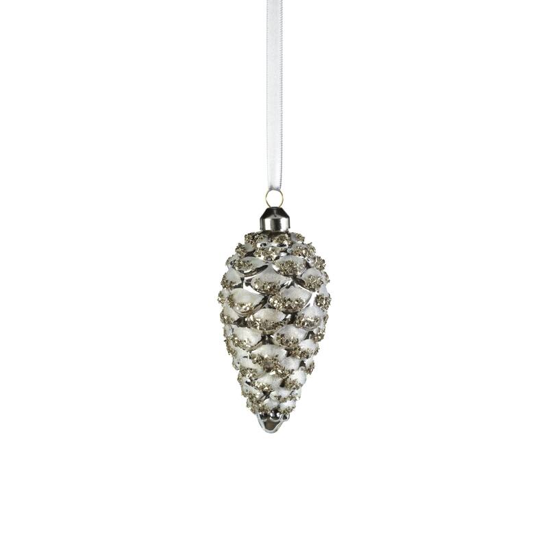 Wolly Glass Pine Cone Hanging Ornaments, Set of 12 - 4.75"