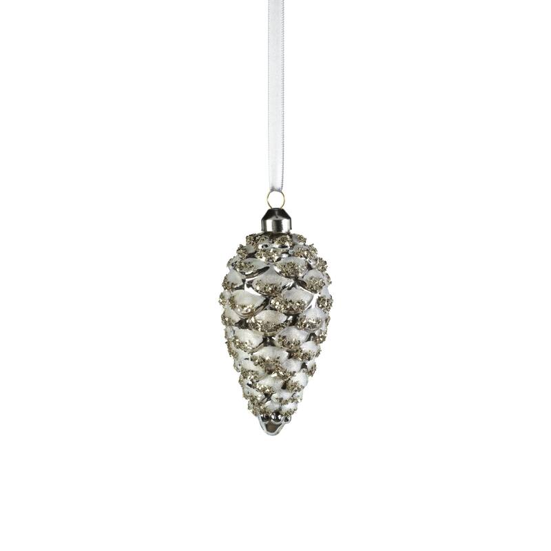 Wolly Glass Pine Cone Hanging Ornaments, Set of 12 - 4.75