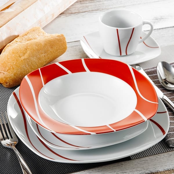 Malacasa Felisa 30 Piece Red Stripes Dinner Sets Service For 6 On Sale Overstock 31930836