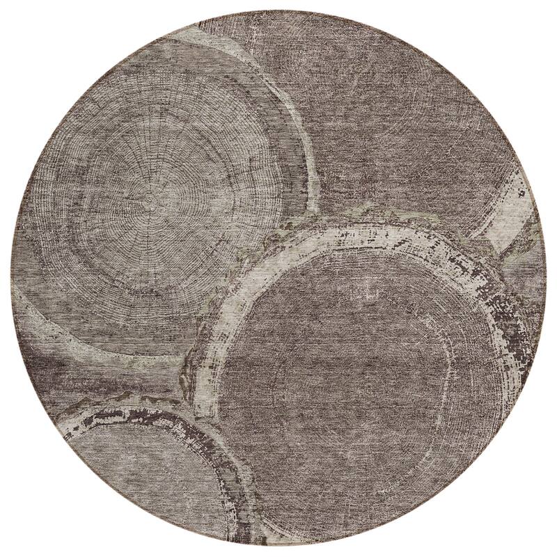 HomeRoots Faux Bois Transitional Rectangle Outdoor Rug - Beige/Chocolate - 8' Round