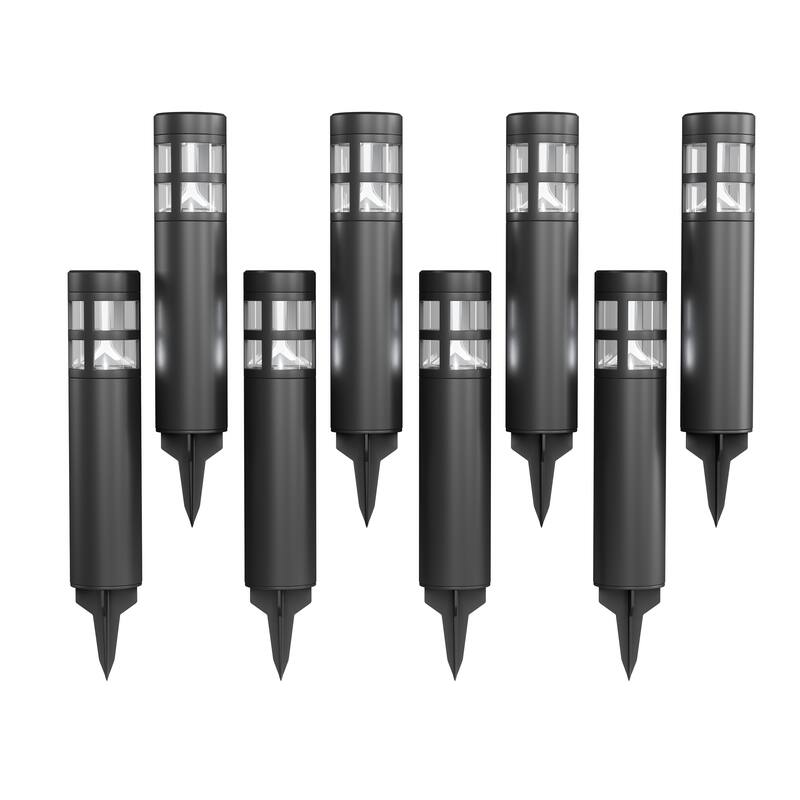 Solar Lights Outdoor Waterproof 8-Pack - 15.4” Bollard Solar Pathway Lights - LED Solar Stake Lights by Pure Garden (Black) - Black