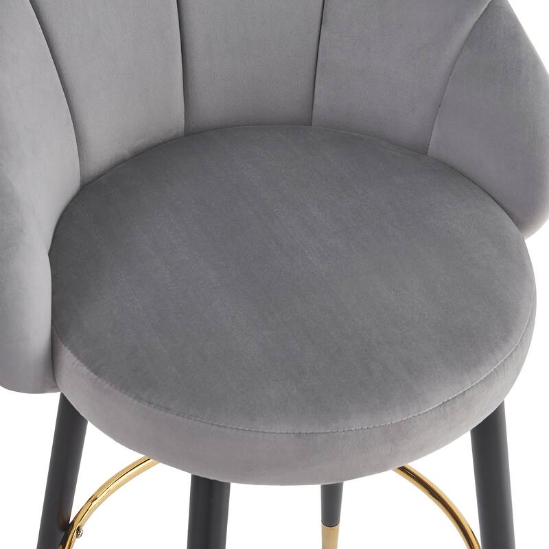 High Back Bar Stools Set of 2, Ergonomic Velvet Upholstered Bar Stools, Kitchen Island Stools with Metal Footrest